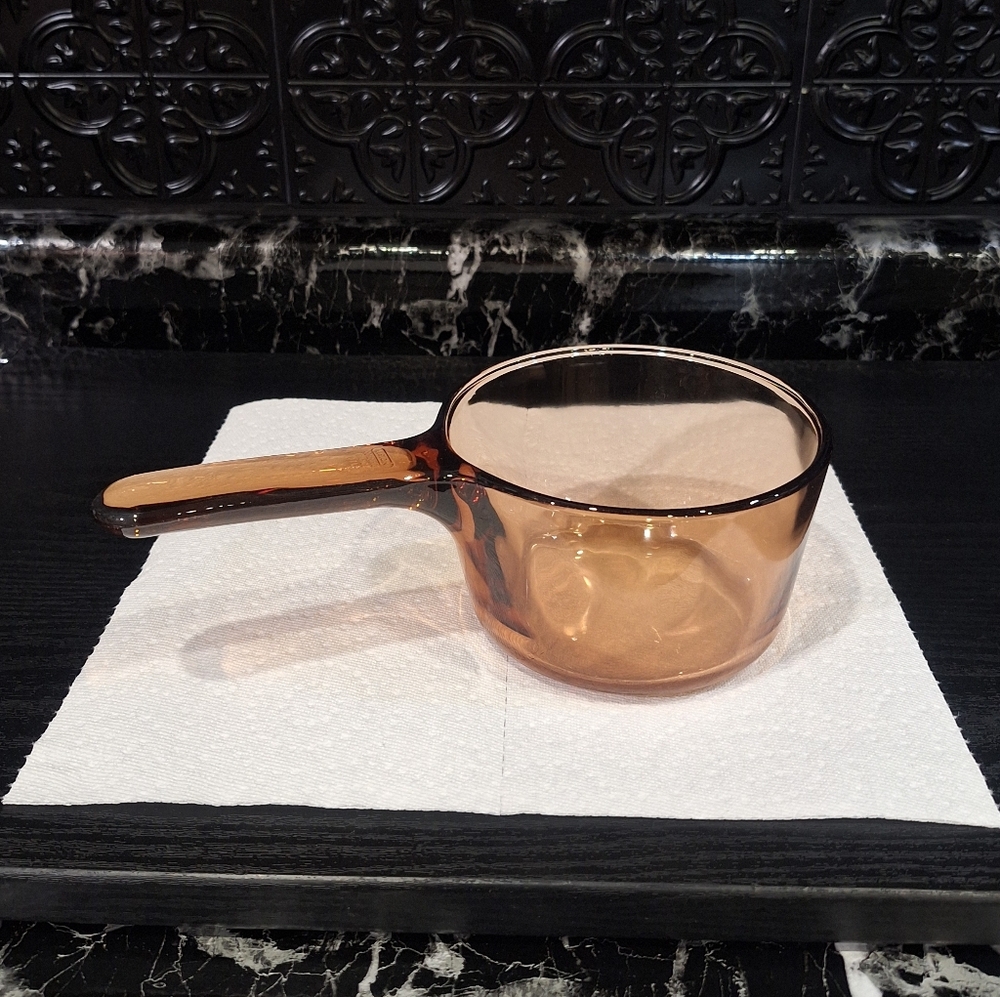 .7L Visions Amber Glass Saucepan, Small Brown Clear Pot, Vintage Cookware